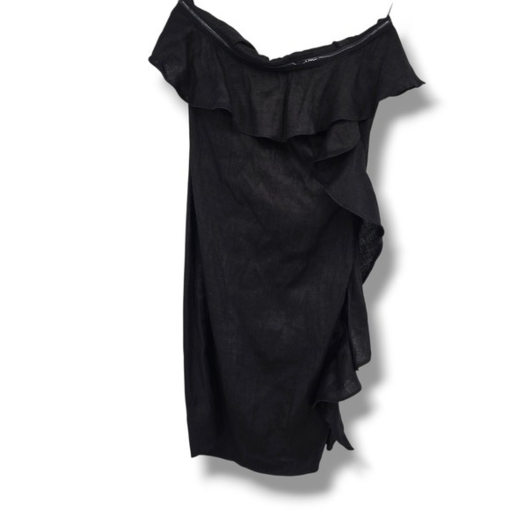 Banana Republic Petite Black Sleeveless Ruffle Ramie Sheath Dress‎ Size 2P